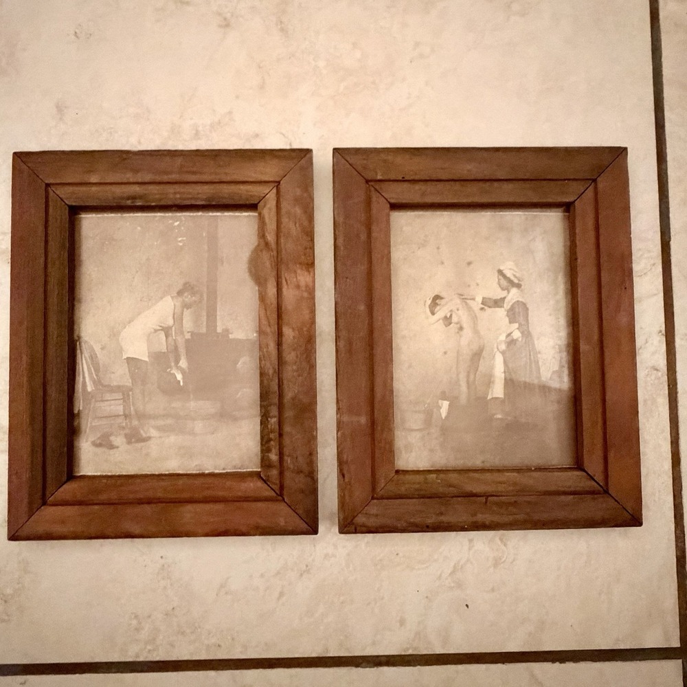 Set of 2  Bathing Prints R. HENDRICKSON Sepia Picture Peddler Hollywood w/ frame
